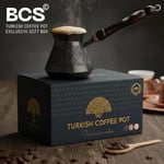 BCS 340 ml Bakır Türk Yunan Arap Kahve Demliği Ahşap Saplı (4 porsiyon) Cezve Ibrik Briki Ocak Üstü Kahve Makinesi (Ahşap Kaşık Dahil)