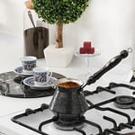BCS 500 ml X-Large Bakır Türk Yunan Arap Kahve Demliği Ahşap Saplı (6 porsiyon) Cezve Briki Ibrik Ocak Üstü Kahve Makinesi (Ahşap Kaşık Dahil)