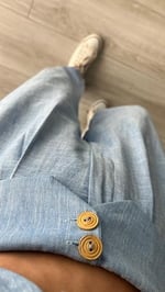 Bebe Mavi Omuz Vatka Detaylı Crop Bluz - Pantolon Takım - Bedenler: S, M