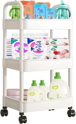 Bebek Bezi Arabası, Plastik Hareketli Bebek Bezi Arabası Yenidoğan Kreş Essentials Bebek Bezi Düzenleyici, Masa ve Beşik Değiştirme için, Montajı Kolay, Beyaz