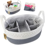 Bebek Bezi Caddy Organizer - Ekstra Büyük Bez Caddy Halat Kreş Saklama Kutusu - 8 Cepli, 5 Bölmeli ve 2 Çıkarılabilir Bölücü ile Bebek Sepeti
