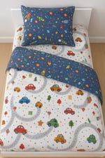 Bebek Özel%100 Pamuklu 60x120 Beşik Yatak Takımı, Trafik ve Mavi Galaksi Desenli, Yorgan, Yastık ve Çarşaf Seti