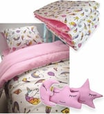 Bebek Özel%100 Pamuklu 80x180 Montessori Çocuk Uyku Seti, Beyaz Unicorn Pembe, 10 Parça, Yorganlı