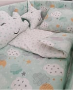 Bebek Özel%100 Pamuklu 90x200 Montessori Çocuk Uyku Seti, Yeşil Ay Yıldızlı, 10 Parça