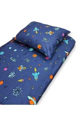 Bebek Özel%100 Pamuklu Bebek Çocuk Lastikli Çarşaf ve Yastık Kılıfı Seti, 50x90 cm, Lacivert Uzay