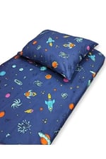Bebek Özel%100 Pamuklu Bebek Çocuk Lastikli Çarşaf ve Yastık Kılıfı Seti, 50x90 cm, Lacivert Uzay