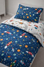 Bebek Özel%100 Pamuklu Bebek/Çocuk Beşik Yatak Takımı 80x130 cm, Trafik ve Mavi Galaksi Desenli, Çarşaf Yorgan Yastık Seti
