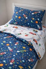 Bebek Özel%100 Pamuklu Bebek/Çocuk Beşik Yatak Takımı 80x130 cm, Trafik ve Mavi Galaksi Desenli, Çarşaf Yorgan Yastık Seti