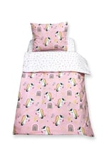 Bebek Özel%100 Pamuklu Çocuk Beşik Yatak Takımı, 70x110 cm, Pembe Unicorn Desenli ve Pembe Yıldızlı