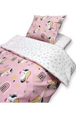 Bebek Özel%100 Pamuklu Çocuk Beşik Yatak Takımı, 70x110 cm, Pembe Unicorn Desenli ve Pembe Yıldızlı