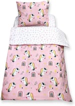 Bebek Özel%100 Pamuklu Çocuk Beşik Yatak Takımı, 70x110 cm, Pembe Unicorn Desenli ve Pembe Yıldızlı