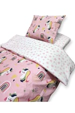 Bebek Özel%100 Pamuklu Çocuk Beşik Yatak Takımı, 70x110 cm, Pembe Unicorn Desenli ve Pembe Yıldızlı