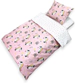 Bebek Özel%100 Pamuklu Çocuk Beşik Yatak Takımı, 70x110 cm, Pembe Unicorn Desenli ve Pembe Yıldızlı