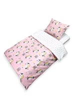 Bebek Özel%100 Pamuklu Çocuk Beşik Yatak Takımı, 70x110 cm, Pembe Unicorn Desenli ve Pembe Yıldızlı
