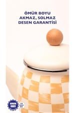 Beige Dama Desenli Emaye Çaydanlık (Tüm Ocaklara Uygun)