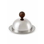 Beige & Stone Ahşap Kulplu Paslanmaz Çelik Fanuslu Sunum Tabağı 15 Cm – 13 Cm Kapaklı Kahvaltılık Peynir Tereyağı İkram Tabağı