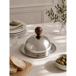 Beige & Stone Ahşap Kulplu Paslanmaz Çelik Fanuslu Sunum Tabağı 15 Cm – 13 Cm Kapaklı Kahvaltılık Peynir Tereyağı İkram Tabağı