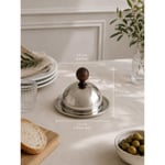 Beige & Stone Ahşap Kulplu Paslanmaz Çelik Fanuslu Sunum Tabağı 15 Cm – 13 Cm Kapaklı Kahvaltılık Peynir Tereyağı İkram Tabağı