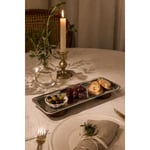 Beige & Stone Gümüş Paslanmaz Çelik Çift Ahşap Ayaklı Dikdörtgen Sunum Ve Servis Tabağı 33x13 Cm