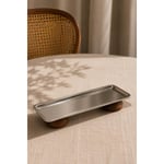 Beige & Stone Gümüş Paslanmaz Çelik Çift Ahşap Ayaklı Dikdörtgen Sunum Ve Servis Tabağı 33x13 Cm