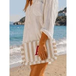 Beige & Stone Kişiye Özel Harf Detaylı Kahverengi Çizgili 17x29 Cm Volanlı Clutch & Portföy Çanta Kadın El Çantası