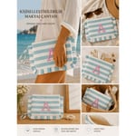 Beige & Stone Kişiye Özel Harf Detaylı Mavi Çizgili 17x29 Cm Volanlı Clutch & Portföy Çanta Kadın El Çantası