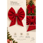 Beige & Stone Kurdele Orta Yıllbaşı Ağaç Süs Noel Kırmızı Fiyonk 70 cm