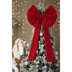 Beige & Stone Kurdele Yıllbaşı Ağaç Süs Noel Dev Kırmızı Fiyonk 60x120 Cm