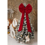 Beige & Stone Kurdele Yıllbaşı Ağaç Süs Noel Dev Kırmızı Fiyonk 60x120 Cm