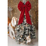 Beige & Stone Kurdele Yıllbaşı Ağaç Süs Noel Kırmızı Fiyonk 60x100 Cm Büyük