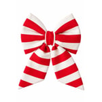 Beige & Stone Mini Boy Kırmızı Çizgili Desenli Kumaş Fiyonk Yılbaşı Çam Ağacı Süsü Dekoratif Kurdele Noel Ve Yeni Yıl Süsü 16 Cm