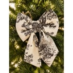 Beige & Stone Mini Boy Siyah Desenli Kumaş Fiyonk Yılbaşı Çam Ağacı Süsü Dekoratif Kurdele Noel Ve Yeni Yıl Süsü 16 Cm