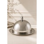 Beige & Stone Paslanmaz Çelik Fanuslu Kapaklı Sunum Tabağı 15 Cm – 13 Cm Fanus Kahvaltılık Peynir Tereyağı Tatlı Servis Tabağı