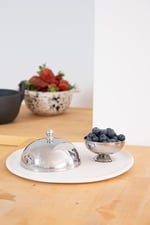 Beige & Stone Paslanmaz Çelik Tatlı Pasta Meyve Sunum Fanus – 13 Cm