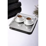 Beige & Stone Şamdan Desenli Kare Paslanmaz Çelik Kahve Çay Sunum Ve Dekoratif Tepsi