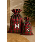 Beige & Stone Yılbaşı Kişiselleştirilmiş Harfe Özel Yeni Yıl Ekose Desenli Küçük Hediye Kesesi 20x25 Cm