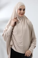 Bej Hazır Pratik Sultanbaş Tesettür Kollu Penye Sufle Eşarp Hijab