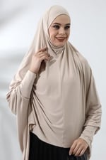 Bej Hazır Pratik Sultanbaş Tesettür Kollu Penye Sufle Eşarp Hijab
