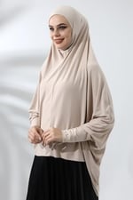 Bej Hazır Pratik Sultanbaş Tesettür Kollu Penye Sufle Eşarp Hijab