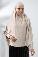 Bej Hazır Pratik Sultanbaş Tesettür Kollu Penye Sufle Eşarp Hijab