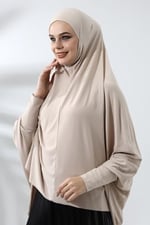 Bej Hazır Pratik Sultanbaş Tesettür Kollu Penye Sufle Eşarp Hijab