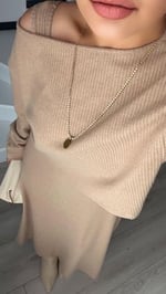 Bej Kalın Askılı Kloş Elbise-Bluz Takım - Bedenler: S, M, L
