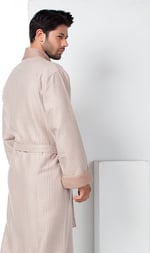 Bej Kısa Şalyaka Kareli Pike Bambo Cotton Erkek Sabahlık
