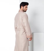 Bej Kısa Şalyaka Kareli Pike Bambo Cotton Erkek Sabahlık