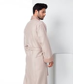 Bej Kısa Şalyaka Kareli Pike Bambo Cotton Erkek Sabahlık