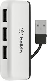 Belkin 4 USB-A Girişli HUB, USB 2.0, Seyahat Boy, Siyah