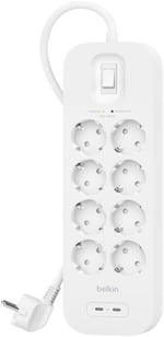 Belkin 4'lü çoklu priz, yüksek gerilim korumalı, duvara montaj, 4 priz, 2 m güç kablosu, yeşil ışıklı gösterge, hızlı şarj için USB C - Seçenekler: 4 plugg, 8 plugg, 6 plugg, USB-A + USB-C, Çift USB-C