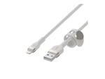 Belkin BoostCharge Pro Flex Örgülü USB Tip A - Yıldırım Kablosu (1M/3,3FT), MFi Sertifikalı Şarj Kablosu - Beyaz - Seçenekler: 1 Ay, 2 Ay