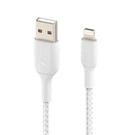 Belkin Örgülü Lightning Kablosu (iPhone, iPad, AirPods için Boost Charge Lightning/USB Kablosu) MFi Sertifikalı iPhone Şarj Cihazı, Örgülü Lightning Kablosu (2m, Beyaz) - Seçenekler: 1 metre, 2 metre