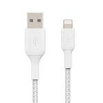 Belkin Örgülü Lightning Kablosu (iPhone, iPad, AirPods için Boost Charge Lightning/USB Kablosu) MFi Sertifikalı iPhone Şarj Cihazı, Örgülü Lightning Kablosu (2m, Beyaz) - Seçenekler: 1 metre, 2 metre